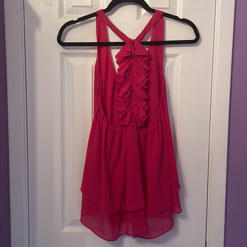 Fuschia Racerback ruffled blouse - Picture 2 of 6